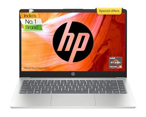 HP Laptop 14, AMD Ryzen 5 7520U, 14-inch (35.6 cm), FHD, 8GB LPDDR5, 512GB SSD, AMD Radeon Graphics, FHD Camera w/Privacy Shutter, Backlit KB (Win 11, MSO 2021, Silver, 1.4 kg), em0026AU