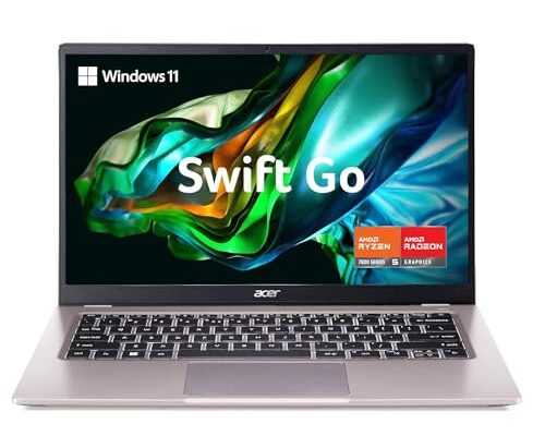 Acer Swift Go 14 Thin and Light Premium Laptop AMD Ryzen 5 7530U Hexa-Core Processor (8GB/ 512 GB SSD/Windows 11 Home/MS Office Home and Student) Pure Silver, SFG14-41, 35.56 cm (14.0") Full HD